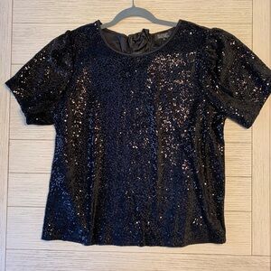 Badgley Mischka Black Sequin Blouse with bow New Year’s Eve glitzy